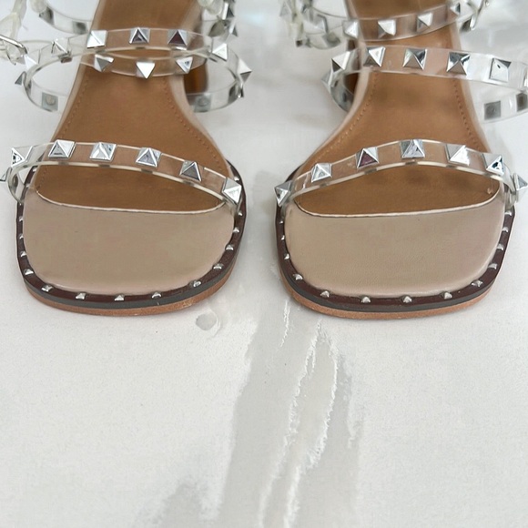 CloudAir Silver Studded Clear Strappy Block Heel Comfort Sandal Womens Sz 7.5 - Picture 8 of 14
